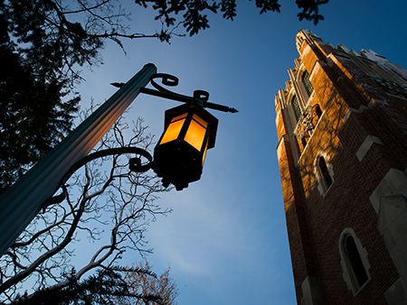Beaumont tower during fall on campus